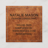  bruin leder | Rechthoekige grens Vierkante Visitekaartje (Achterkant)