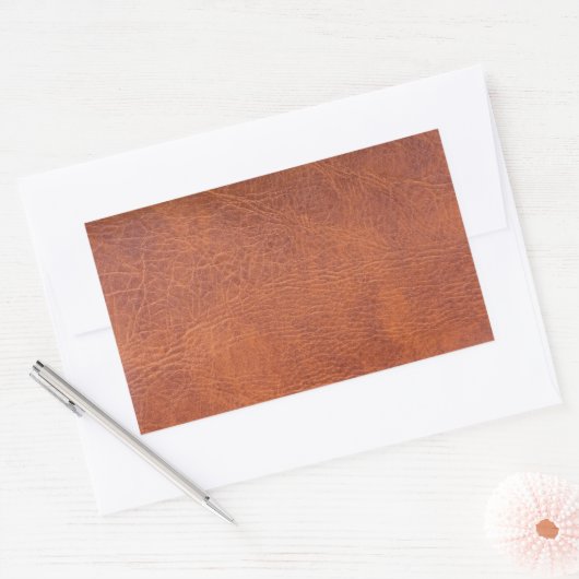 Bruin leder rechthoekige sticker (Envelop)