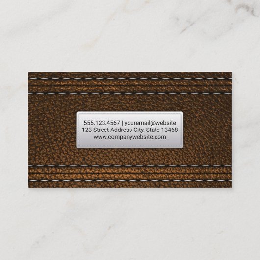 Bruin leder | Stitched Material Visitekaartje (Achterkant)