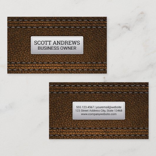 Bruin leder | Stitched Material Visitekaartje (Voorkant / Achterkant)
