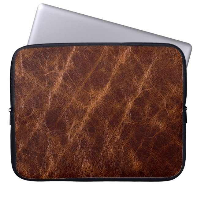 Bruin leder textureleder, textuur, abstract, acce laptop sleeve (Voorkant)