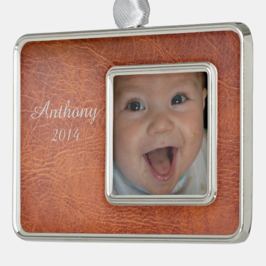 Bruin leder verzilverd omlijst ornament (Links)