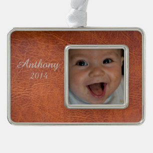 Bruin leder verzilverd omlijst ornament