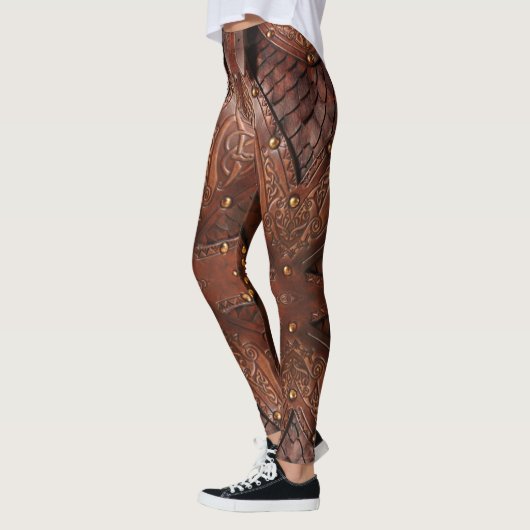 Bruin leder Viking Chest Armor Abstract Design Leggings (Links)