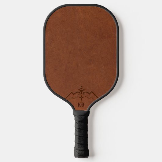 Bruin Lederen Afbeelding Custom Monogram Pickleball Paddle (Voorkant)