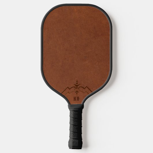Bruin Lederen Afbeelding Custom Monogram Pickleball Paddle (Achterkant)