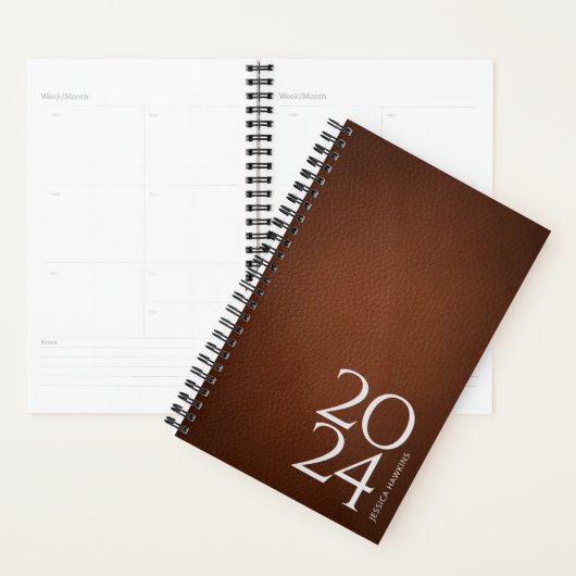 Bruin Lederen Afbeelding Persoonlijk 202x Wekelijk Planner (Display)