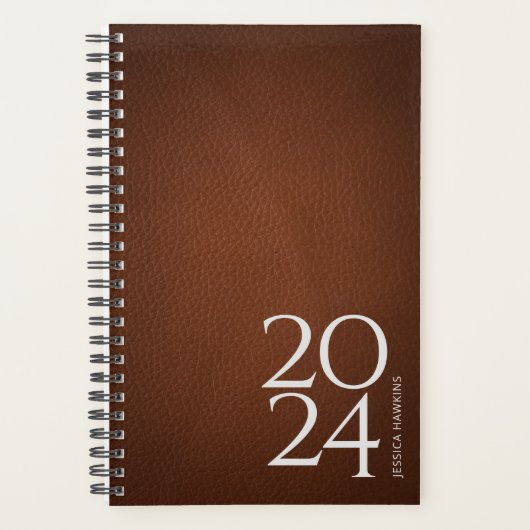 Bruin Lederen Afbeelding Persoonlijk 202x Wekelijk Planner (Voorkant)