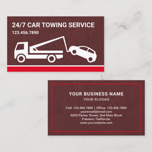 Bruin lederen autowrak Tow Truck Visitekaartje (Voorkant / Achterkant)