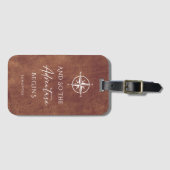 Bruin lederen avontuur begint op maat bagagelabel (Voorkant (horizontaal))