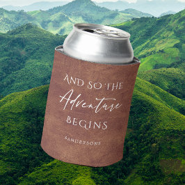 Bruin Lederen Avontuur Gepersonaliseerd Blikjeskoeler