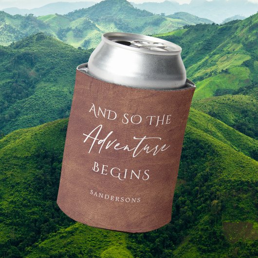 Bruin Lederen Avontuur Gepersonaliseerd Blikjeskoeler