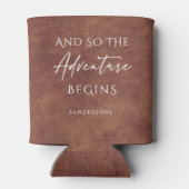 Bruin Lederen Avontuur Gepersonaliseerd Blikjeskoeler (Achterkant)