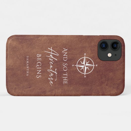  Bruin lederen avontuur op maat Case-Mate iPhone Case (Achterkant (horizontaal))