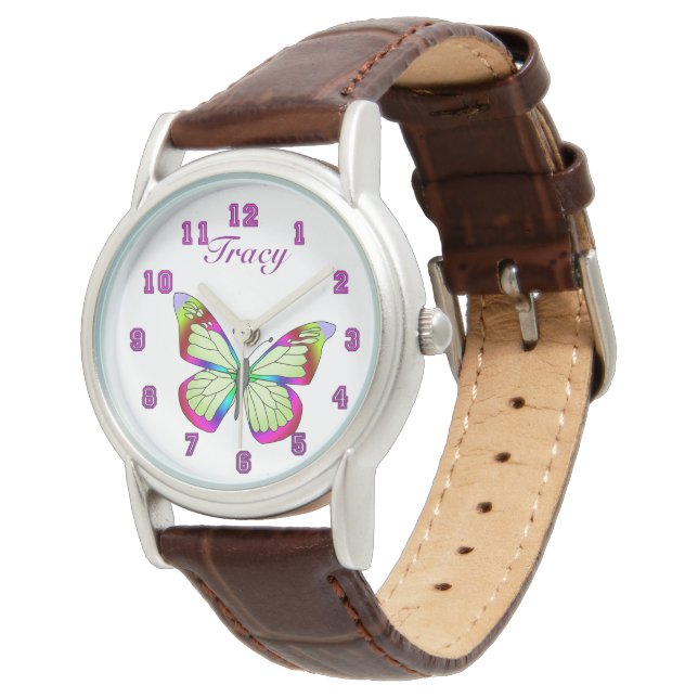 Bruin lederen band Butterfies horloge (Gekanteld)