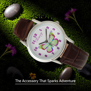 Bruin lederen band Butterfies horloge