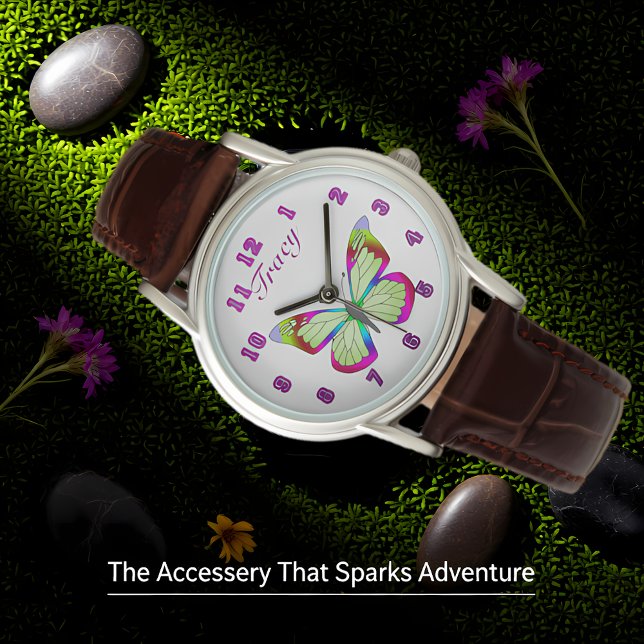 Bruin lederen band Butterfies horloge (Creator heeft geüpload)