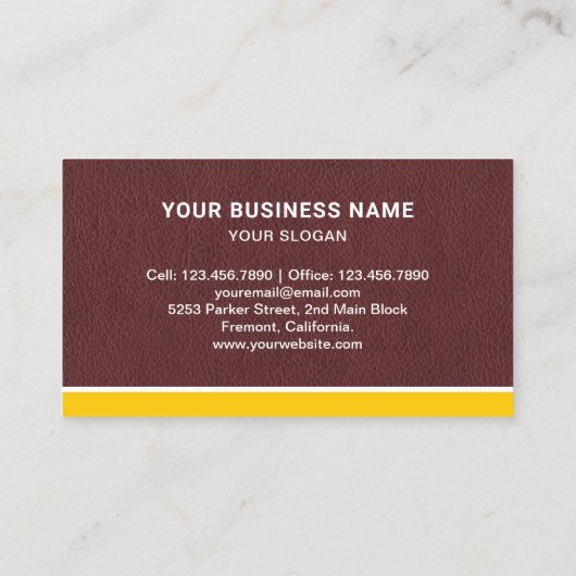 Bruin-lederen constructieledrukmachine visitekaartje (Achterkant)