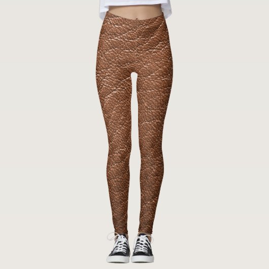 Bruin Lederen Faux Textuur Patroon Yoga Broek Leggings (Voorkant)