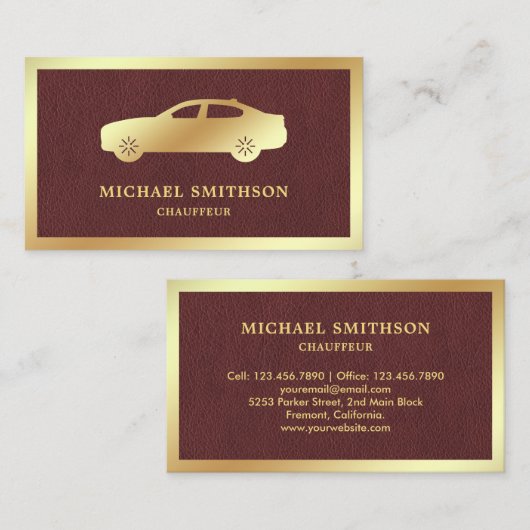 Bruin lederen goudauto professionele Chauffeur Visitekaartje (Voorkant / Achterkant)