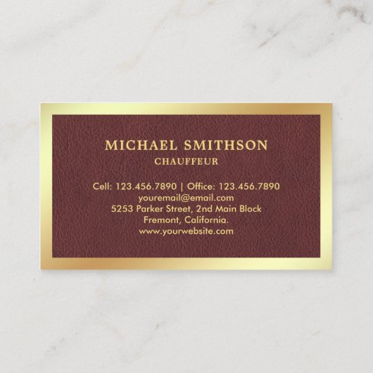 Bruin lederen goudauto professionele Chauffeur Visitekaartje (Achterkant)