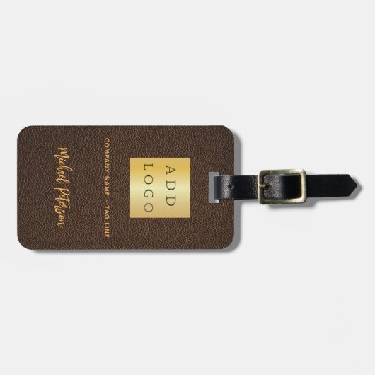 Bruin lederen gouden bedrijfsnaam logo bagagelabel (Voorkant horizontaal)