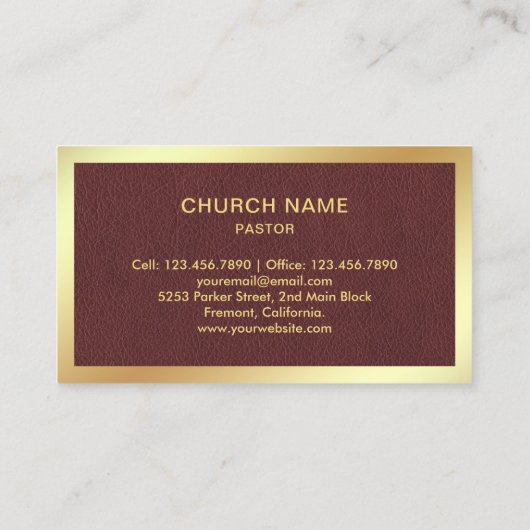 Bruin Lederen Gouden Folie Jezus Christus Kruis Pa Visitekaartje (Achterkant)