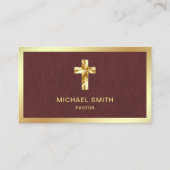Bruin Lederen Gouden Folie Jezus Christus Kruis Pa Visitekaartje (Voorkant)