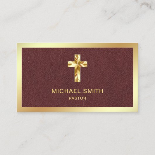 Bruin Lederen Gouden Folie Jezus Christus Kruis Pa Visitekaartje (Voorkant)