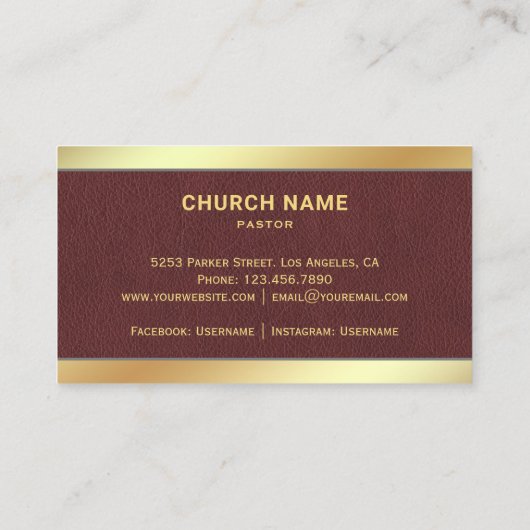 Bruin Lederen Gouden Folie Jezus Christus Kruis Pa Visitekaartje (Achterkant)