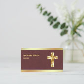 Bruin Lederen Gouden Folie Jezus Christus Kruis Pa Visitekaartje (Staand voorkant)