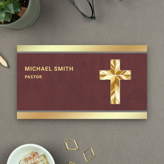 Bruin Lederen Gouden Folie Jezus Christus Kruis Pa Visitekaartje