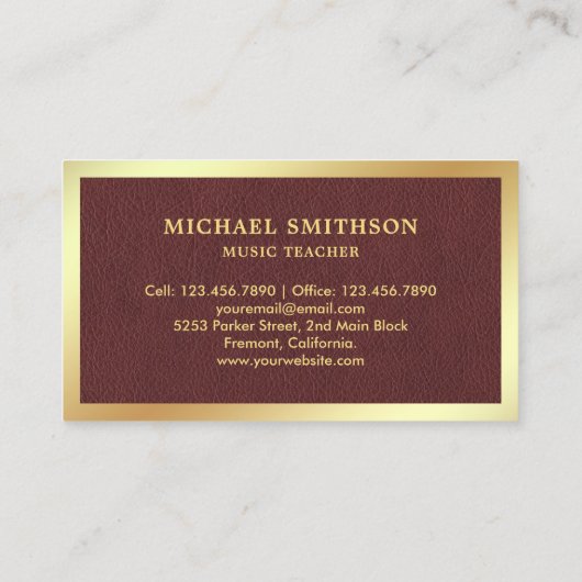 Bruin Lederen Gouden Folie Trompet Muziek Leraar Visitekaartje (Achterkant)