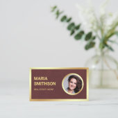 Bruin Lederen Gouden Fotofolie Foto Makelaar Visitekaartje (Staand voorkant)