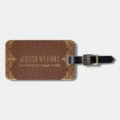 Bruin lederen gouden kanten accenten bagagelabel (Voorkant horizontaal)