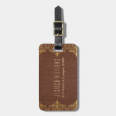 Bruin lederen gouden kanten accenten bagagelabel (Voorkant verticaal)