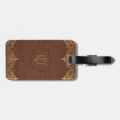Bruin lederen gouden kanten accenten bagagelabel (Achterkant horizontaal)