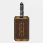 Bruin lederen gouden rand bagagelabel (Achterkant verticaal)
