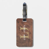 Bruin Lederen Initialen Monogrammed Modern Bagagelabel (Achterkant verticaal)