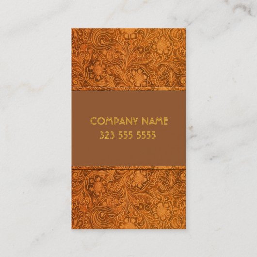Bruin lederen look reliëf bloemen-Sjabloon Visitekaartje (Voorkant)