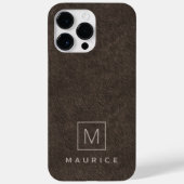 Bruin lederen print monogram initiaal aangepaste n Case-Mate iPhone case (Achterkant)