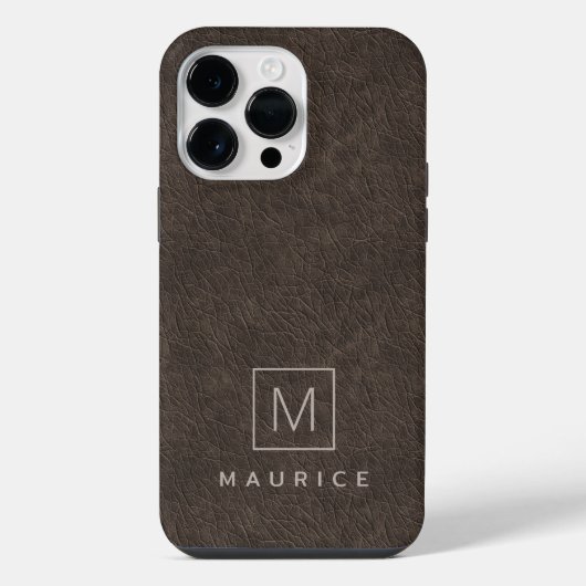 Bruin lederen print monogram initiaal aangepaste n iPhone hoesje (Achterkant)