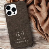 Bruin lederen print monogram initiaal aangepaste n iPhone hoesje