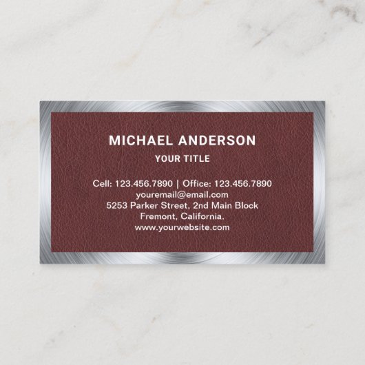 Bruin Lederen Staal Motorfiets Motorfiets Monteur Visitekaartje (Achterkant)