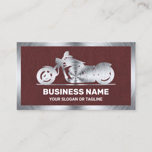 Bruin Lederen Staal Motorfiets Motorfiets Monteur Visitekaartje (Voorkant)