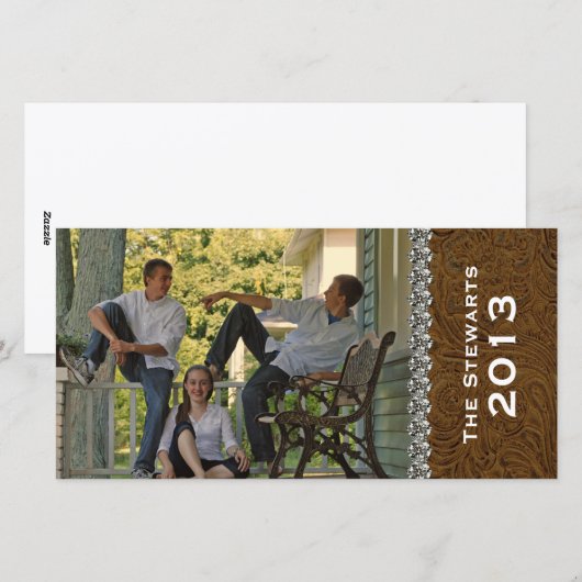 Bruin Lederen Strass Horizontale Fotokaart Feestdagenkaart (Voorkant / Achterkant)