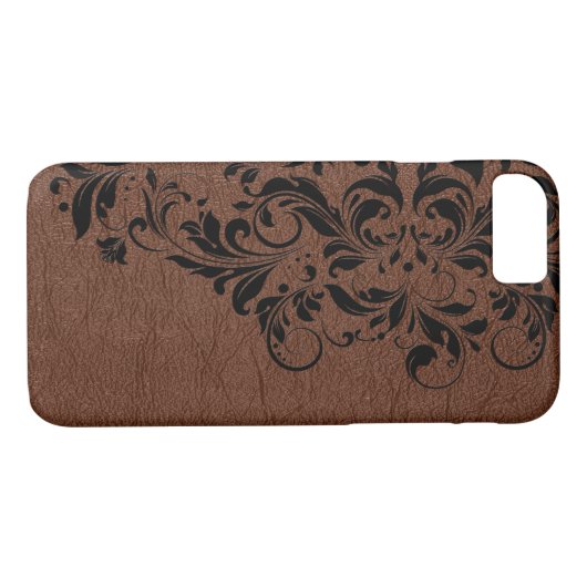 Bruin lederen textiel en zwart gelaat Case-Mate iPhone case (Achterkant (Horizontaal))