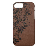 Bruin lederen textiel en zwart gelaat Case-Mate iPhone case (Achterkant)