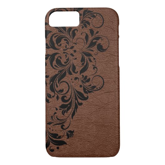 Bruin lederen textiel en zwart gelaat Case-Mate iPhone case (Achterkant)