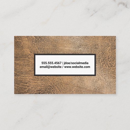Bruin lederen textiel visitekaartje (Achterkant)